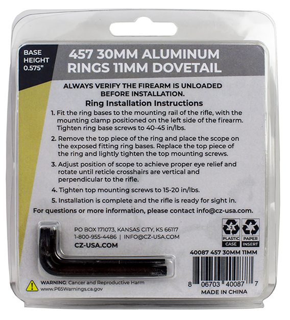 CZ 40087 ALUM SCOPE RINGS 30MM CZ457 11MM DOVETAIL - Image 2