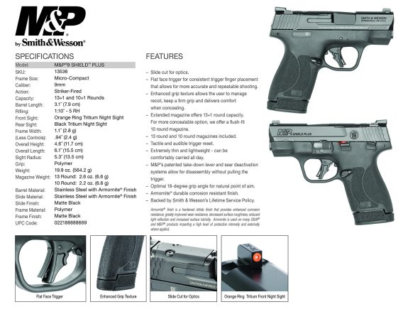 S&W M&P9SHLD+   13536 9M OR NS TS  3.1 10/13R BLK - Image 2