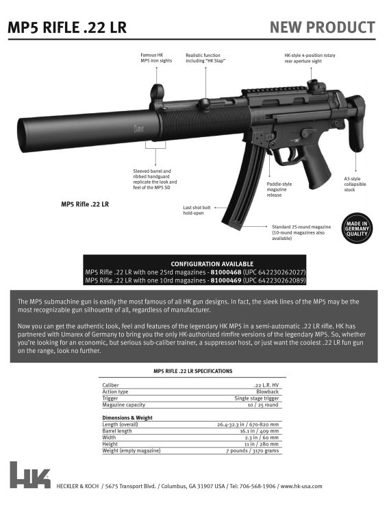 HK 81000468 MP5 RFL  .22 LR ONE 25RD          16.1 - Image 3