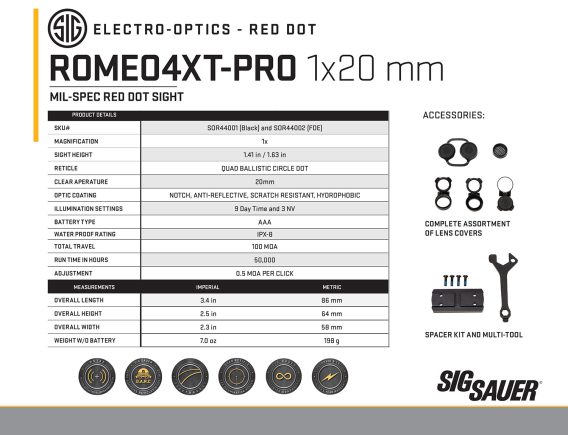 SIG SOR44001    ROMEO4 PRO 2MOA 4 RETICLES     BLK - Image 3